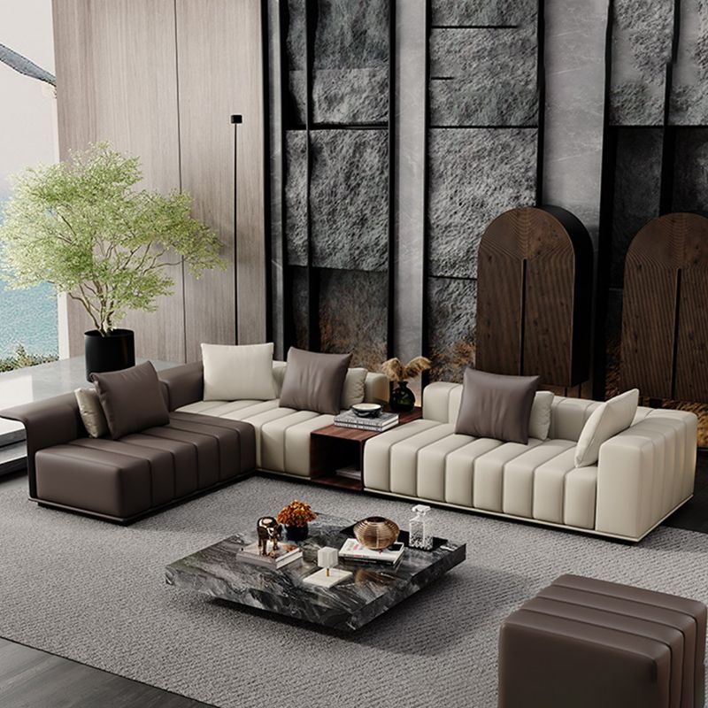 Contemporary Sofa Faux Leather Tufted Off-White Convertible Sofa for Living Room
