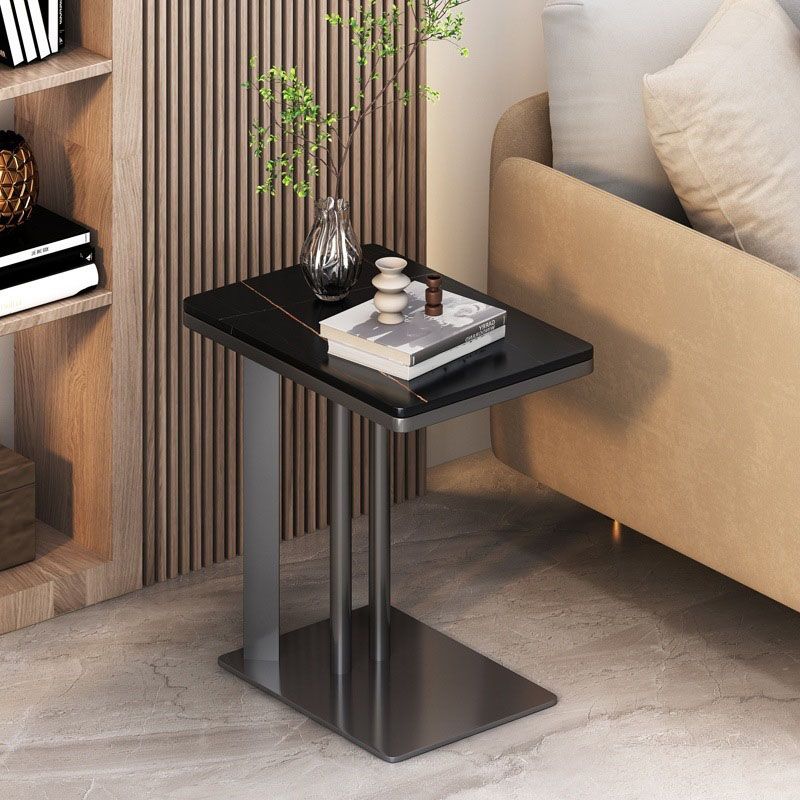 Contemporary Slate Top End Slide Table Metal C Side Table, 21.7" Tall