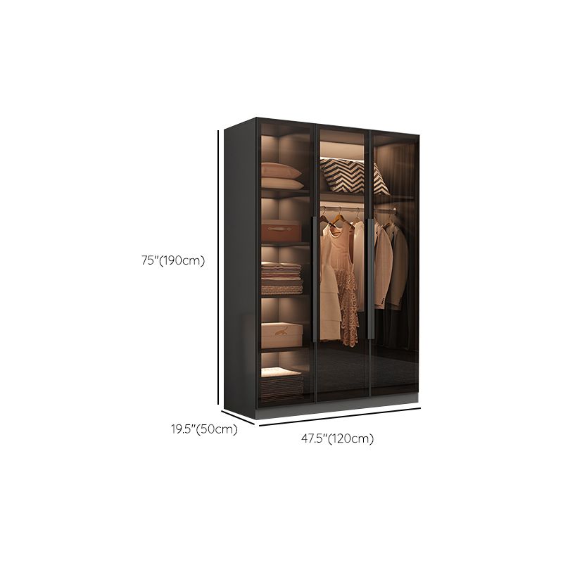 Modern Wooden Frame Wardrobe Freestanding Multifunctional Wardrobe Tempered Glass Doors
