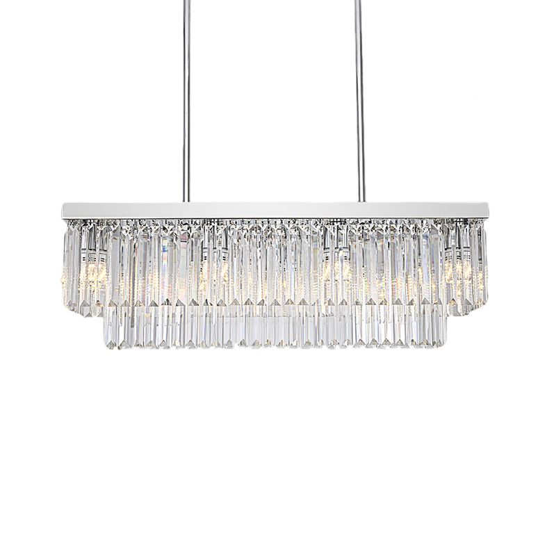Rechthoekig eiland licht eenvoudig helder kristalblok 10 lichten eetkamer plafond hanger, 31,5 "/39" breed