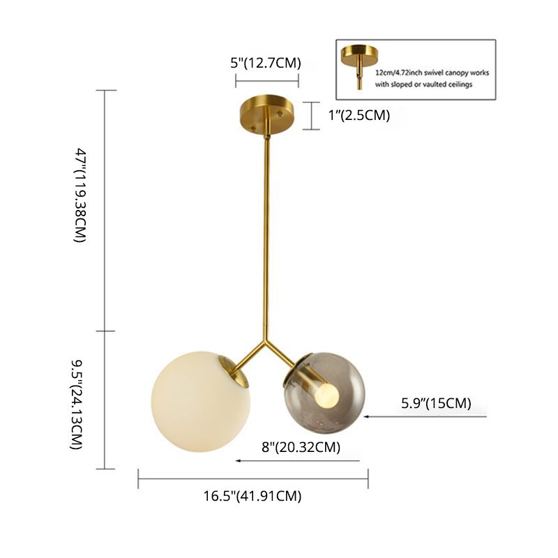 Moderno lampadario minimalista lampada in vetro sferico vetro a 2 camera leggera lampadario a soffitto camera da letto