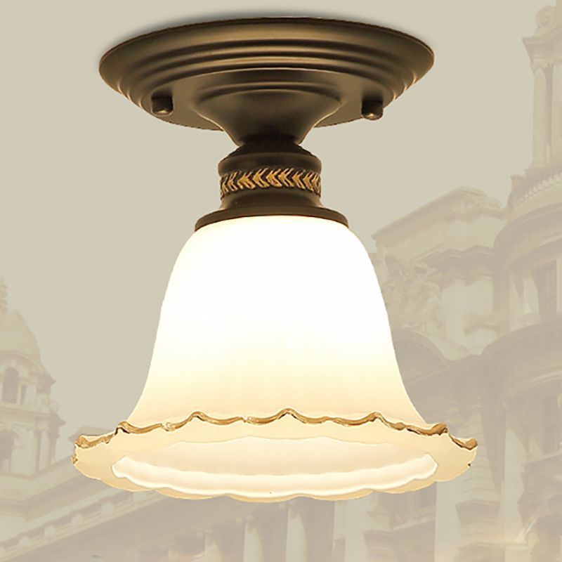 Black Close to Ceiling Light Simple-Style Glass Shade Semi Flush Mount Ceiling Light