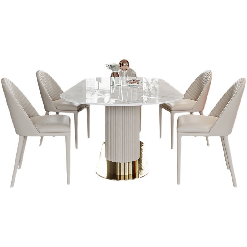 1/4/5/7 Pieces Luxury Dining Set Sintered Stone Top Dining Table with Leather Chairs