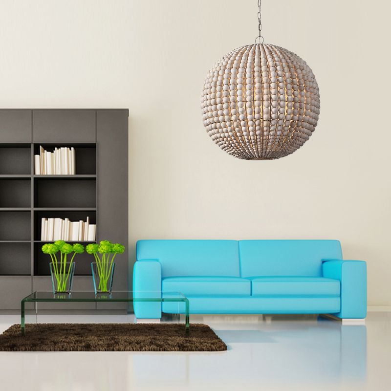 Lampada a sospensione della sfera nordica 1 legno a testa per la testa in beige per soggiorno