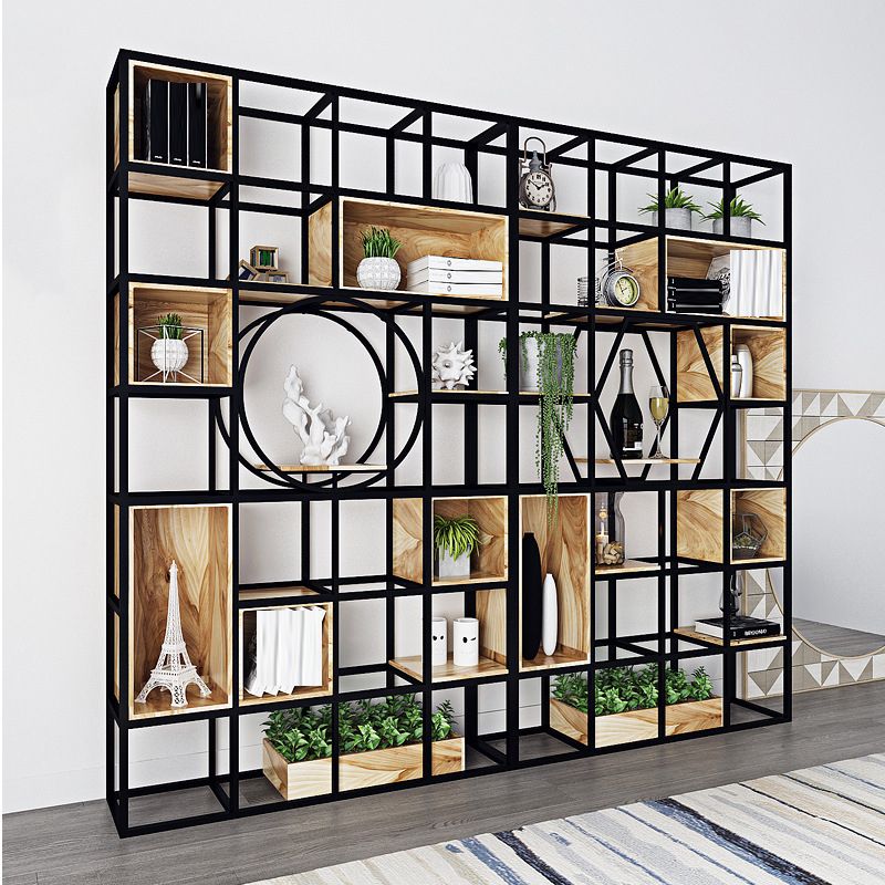 Metal and Wooden Home Shelf Bookcase Vertical Open Brown Book Shelf with Shelves