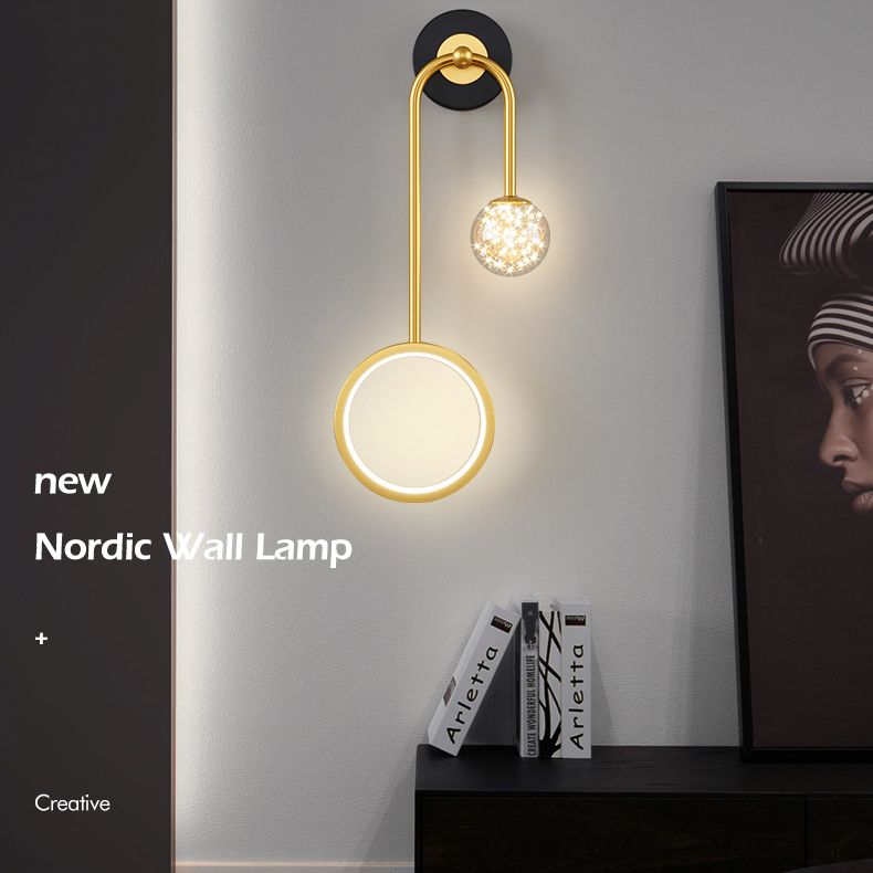 Modern Simple Style Round Disc Shade Wall Sconce Metal 2 Lights Sconces in Gold Finish