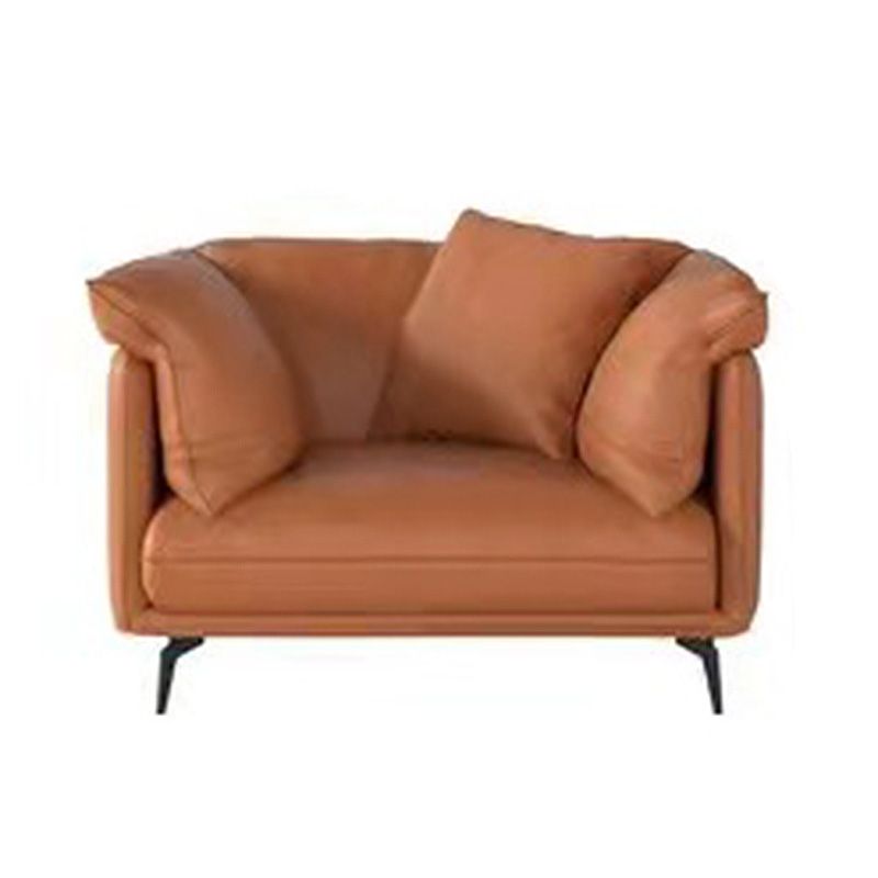 Pillow Top Arm Sectional Sofa 34.65"High Genuine Leather Cushion Back Sofa,Brown