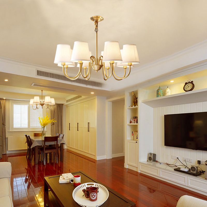 Post-Modern Gold Curving Hanging Chandelier Light Conical Fabric Ceiling Chandelier for Living Room