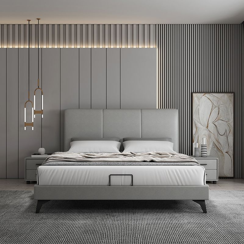 Modern Wooden Headboard with Rectangular Panel and Metal Legs