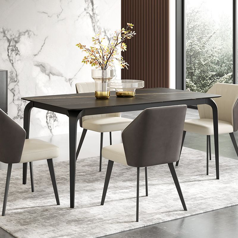 Contemporary Style 1/2/7 Pieces Dining Chairs Set Rectangle Stone Furniture in Black