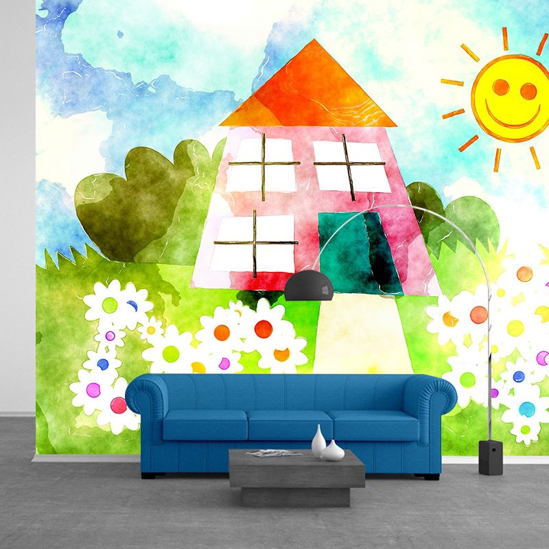 Cartoon Pastoral Illustration Mural for Children's Bedroom Wall Decoration