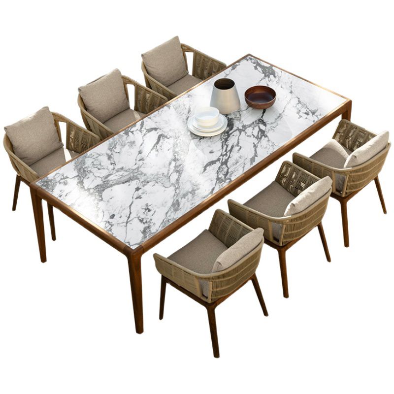 Boho Style Dining Set Stone Rectangular 1/7 Pieces Dining Set