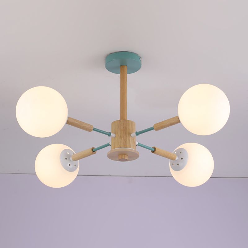 Modern Wood Chandelier Light Fixtures Globe Multi-Head Suspension Lamps for Living Room