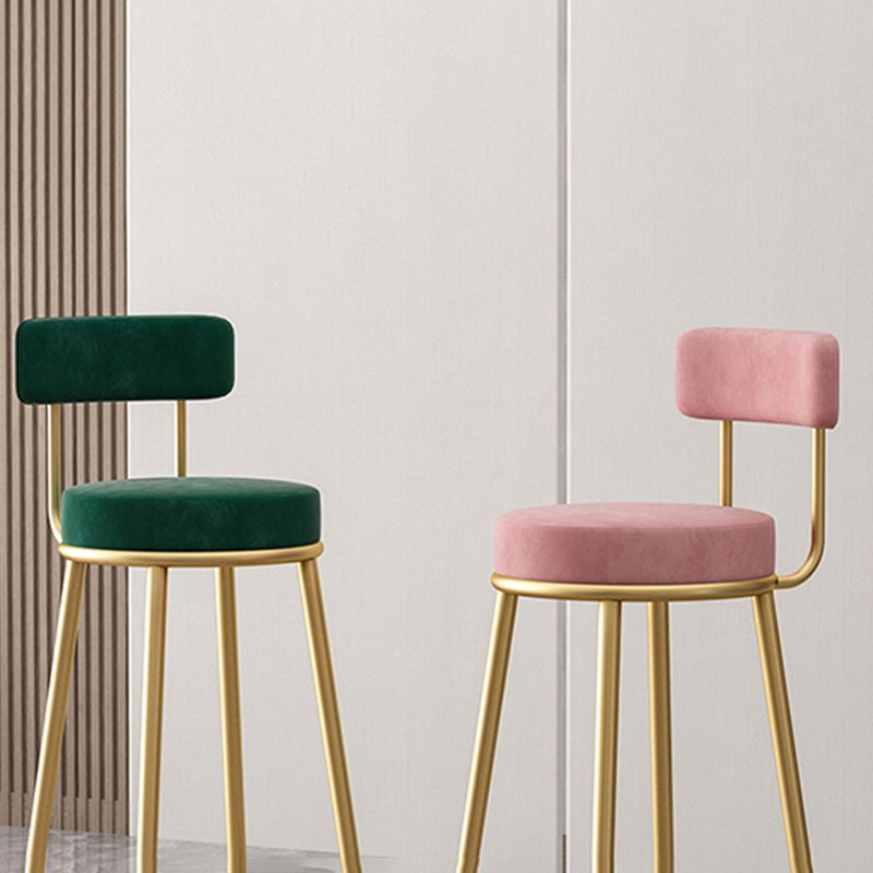 Glam Style Bar-stool Round Seat with Low Back Iron Legs for Kitchen Bar