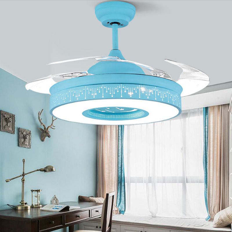 14 "/16,5" W Modern LED Éclairage d'éclairage rose / bleu / vert 4 lames Semi Flush Light avec une teinte acrylique, télécommande