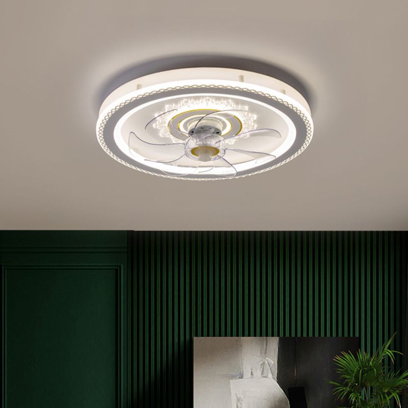 Weißer Kreis LED Deckenventilator Leichte stilvolle nordische Acryl -Halbflush -Halterung für Schlafzimmer