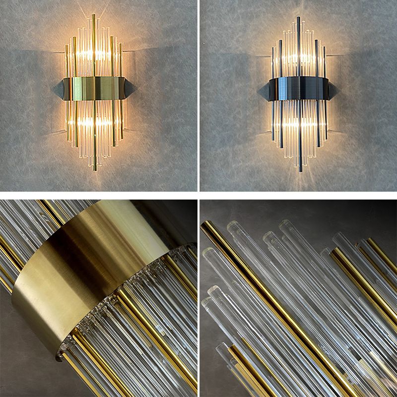 Hexagon Wall Mounted Light Fixture Modern Style Crystal 2-Lights Wall Lighting in Gold