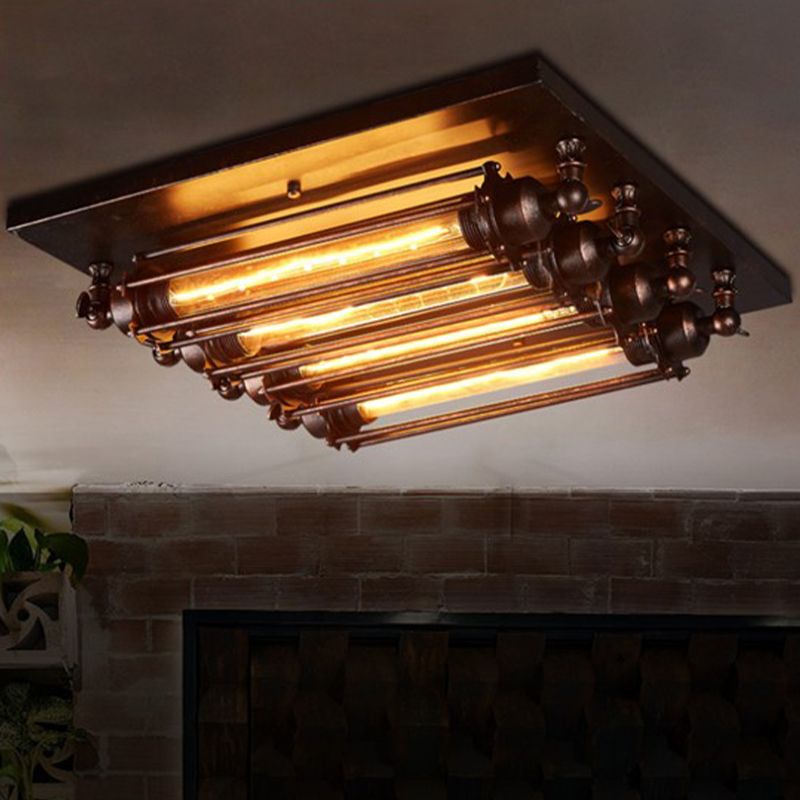 Metal Tubed Cage Flush Mount Ceiling Light Farmhouse Style 4-Head Indoor Ceiling Lighting in Black