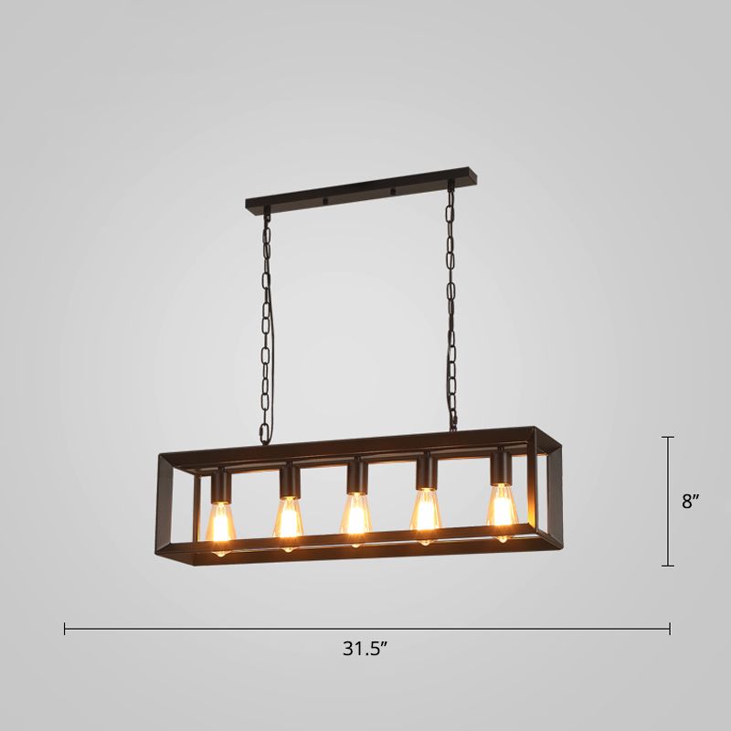 Industrial Style Rectangular Island Pendant Light Metallic Ceiling Light Fixture in Black