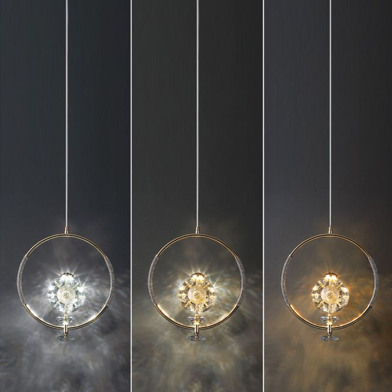 Messing afwerking lus hanglampverlichting minimalistisch metalen led plafond suspensielamp met kristal kraal