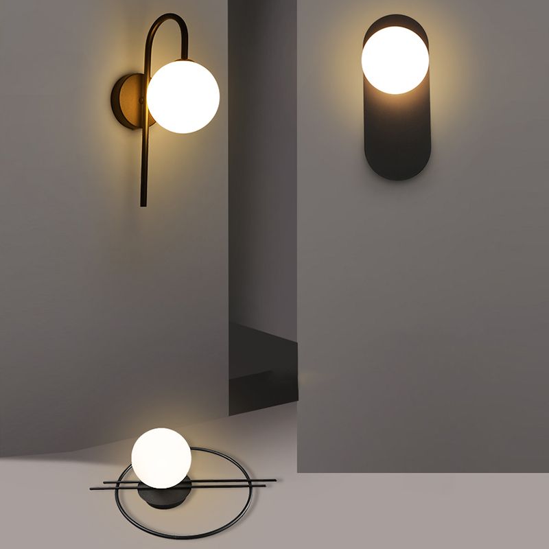 Sphere Sconce Light Modern Style Single Bulb Wall Lamp with White Glass Shade for Bedroom