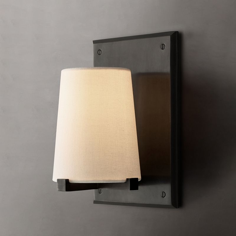 Modern Metal Wall Sconce Cone Shape Wall Light with Fabric Shade for Bedroom