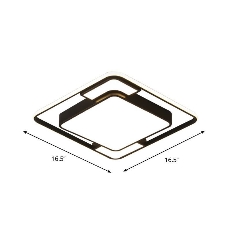 Acrilico Square / Rectangular Ceiling Light Modern Black LED Flush Mount in Warm / White/3 Color Light for Living Room