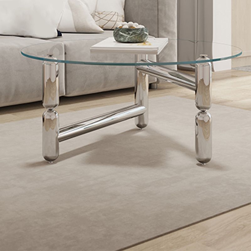 Modern Style Transparent Glass Table with Metal Base Coffee Table