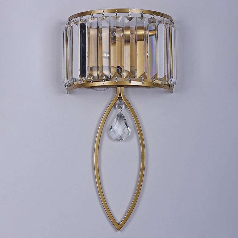 2 - Light Wall Light in Black / Gold Finish Iron and Crystal Wall Sconce