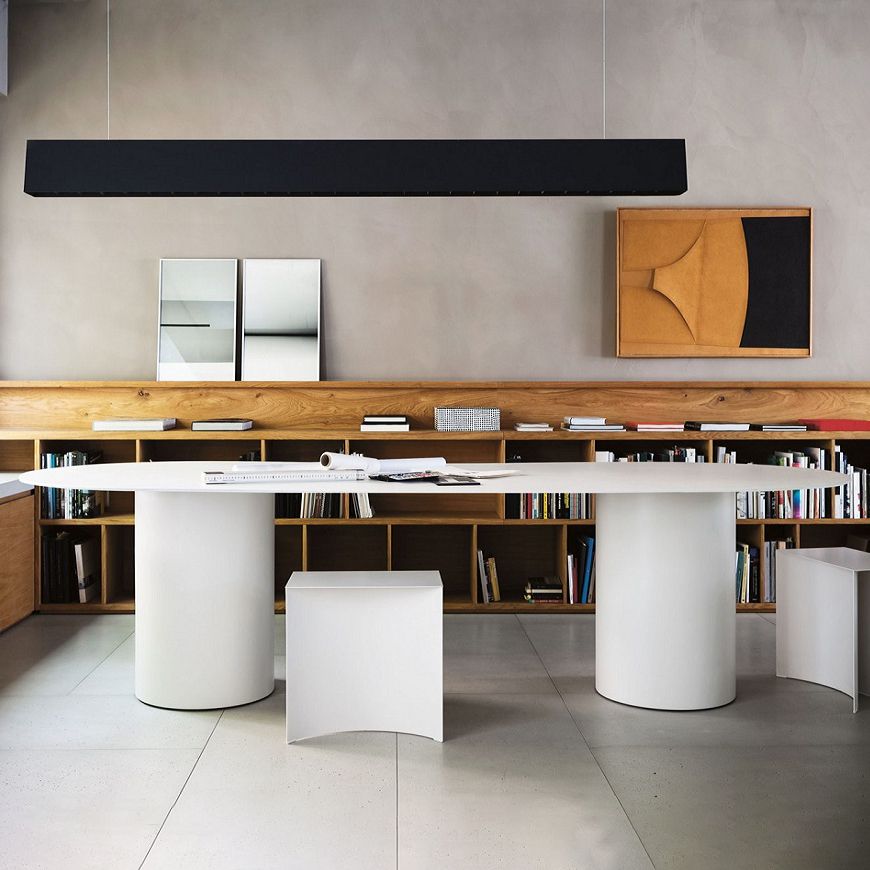 Mesa de comedor de madera maciza ovalada Mesa de comedor moderna con base de pedestal doble