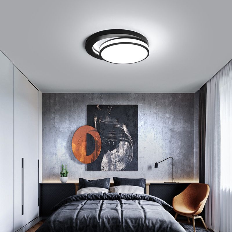 18"/21.5" Wide Metal Round Flush Mount Modernism Black/White LED Ceiling Lamp in Warm/3 Color Light