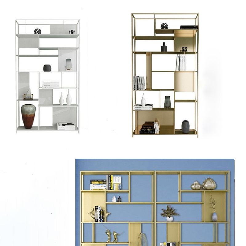 Metal Etagere Vertical Shelf Bookcase Bedroom Open Book Shelf with Shelves