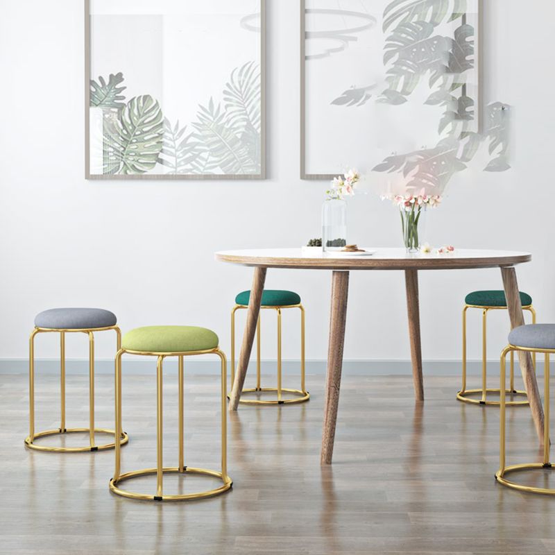 Glam Standard Ottoman Fade Resistant Velvet Mental Leg Solid Color Round Ottoman