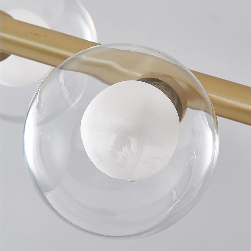 Luz de la isla de vidrio global transparente en el estilo creativo moderno Luz de colgante de hierro forjado para el comedor