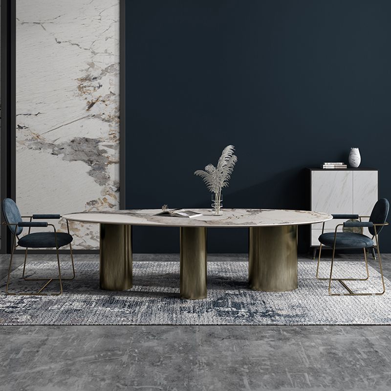 Metal Traditional Luxury Oval Indoor Table Sintered Stone Table for Dining Room