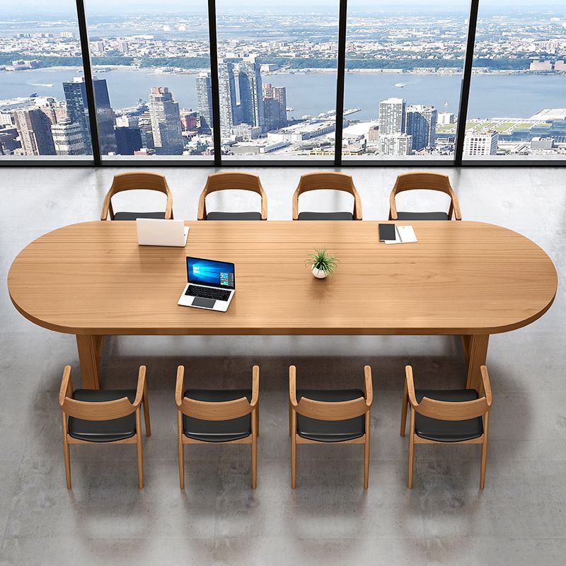 Modern Oval Trestle Dining Table Solid Wood Natural Home Kitchen Dinner Furniture