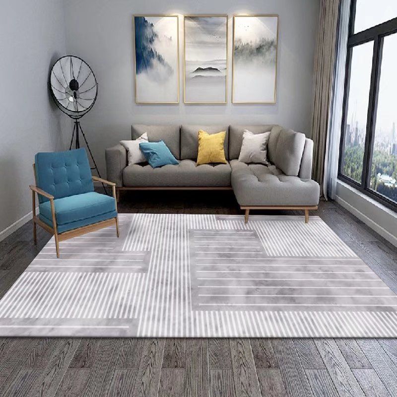 Beige Modern Carpet Polyester Line Carpet Non-Slip Backing Carpet for Drawing Room