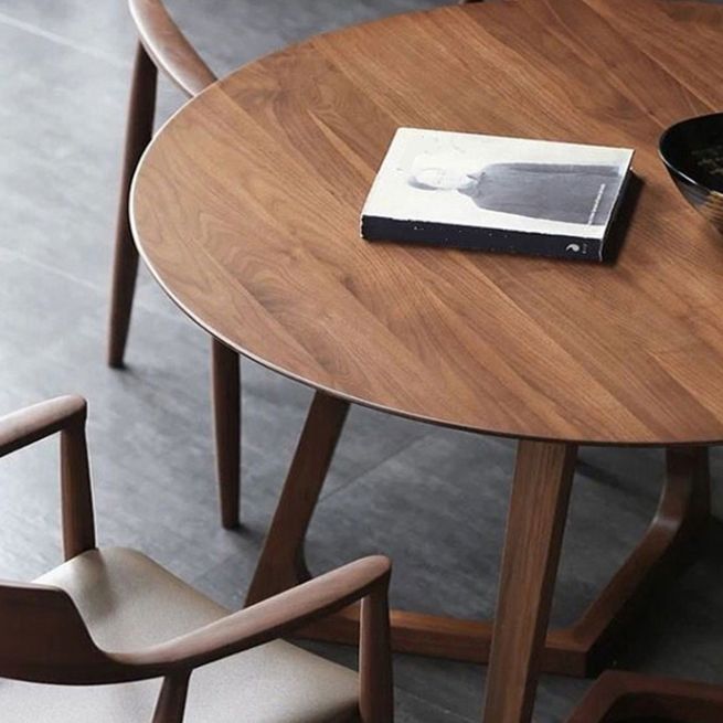 Modern Round Dining Table Pine Solid Wood Natural Double Pedestal Table