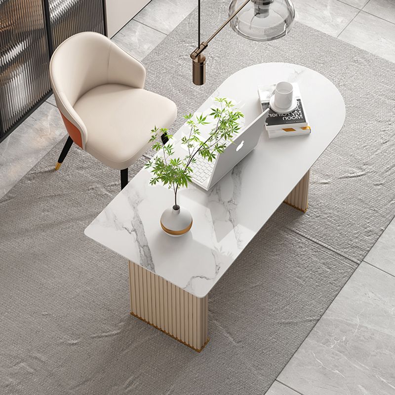 Glam Executive Desk Mirrored Peninsula Writing Desk in White