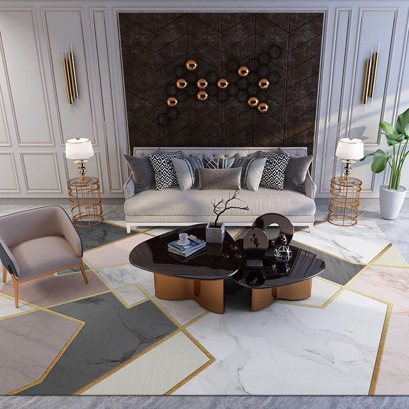 Modern Geometric Carpet Leisure Contrast Panel Area Rug Polyester Carpet with Non-Slip Backing