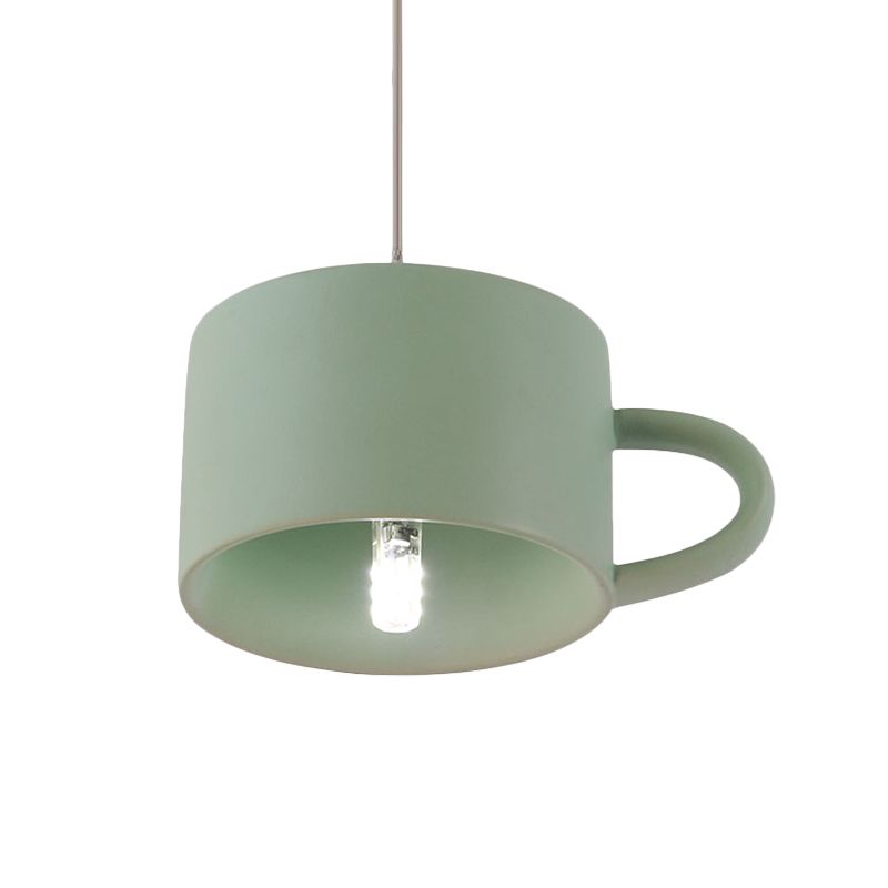 Modern Nordic Cup Shape Hanging Lighting Ceramics 1 Light Restaurant LED Pendant Lamp in Green