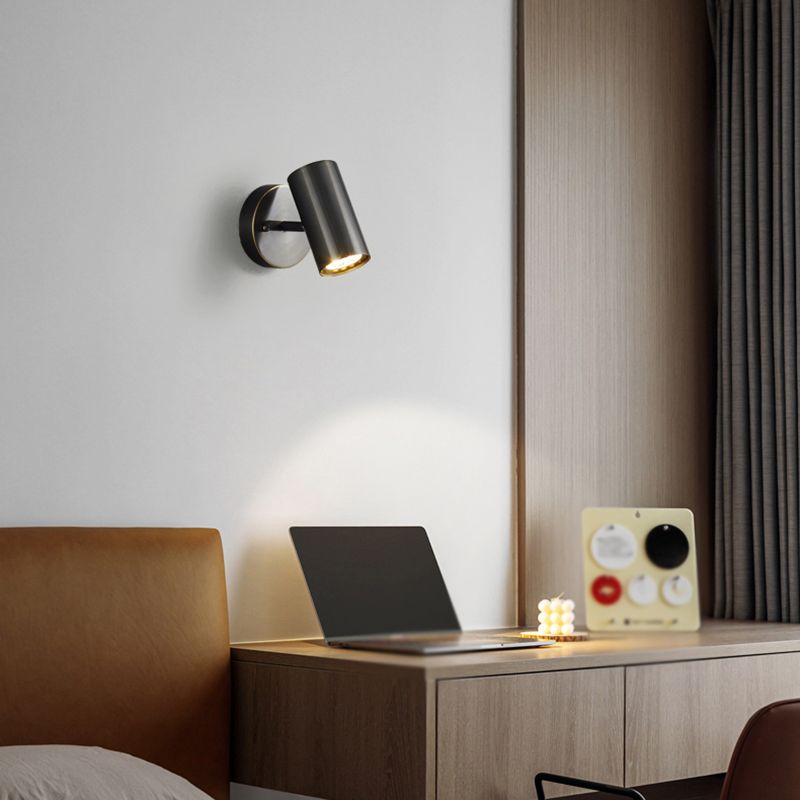 Metal Cylinder Shape Wall Lighting Modern Style 1 Light Wall Light Sconce in Black
