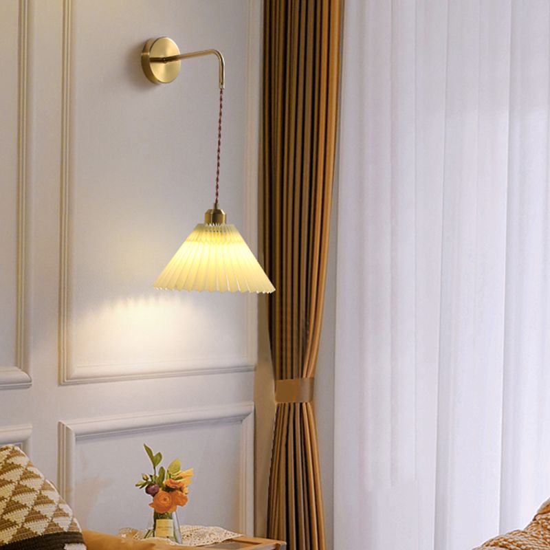 Nordic Style Wall Light Cone Shape Wall Lamp with Fabric Shade for Bedroom