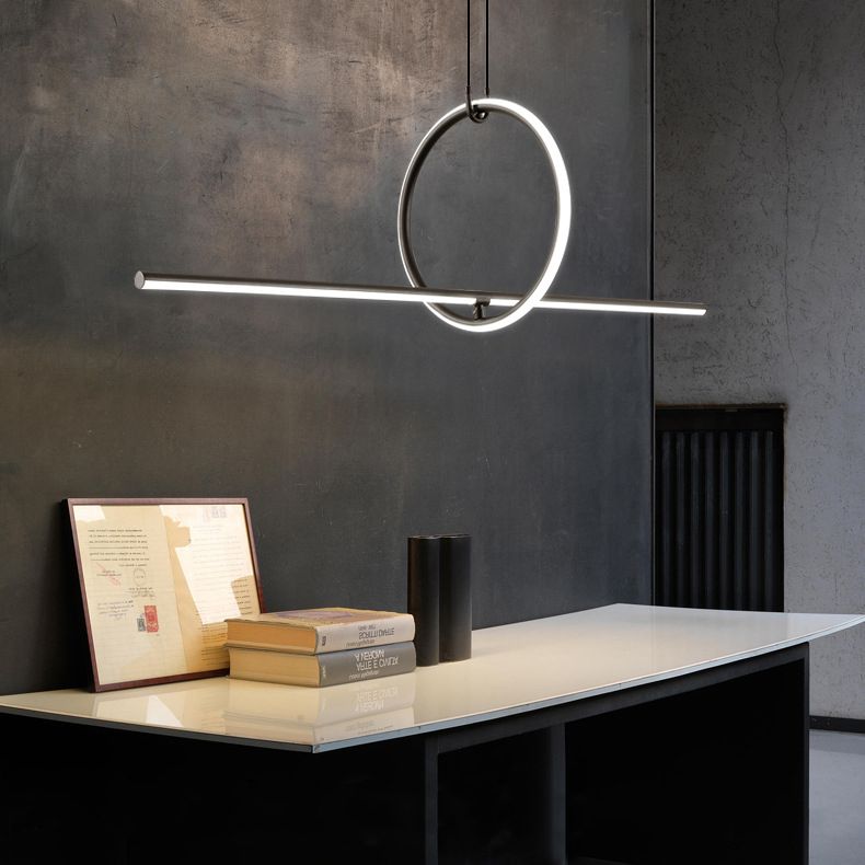 Modern Minimalism Black Linear Island Pendant Lighting LED Metal Island Ceiling Light for Living Room