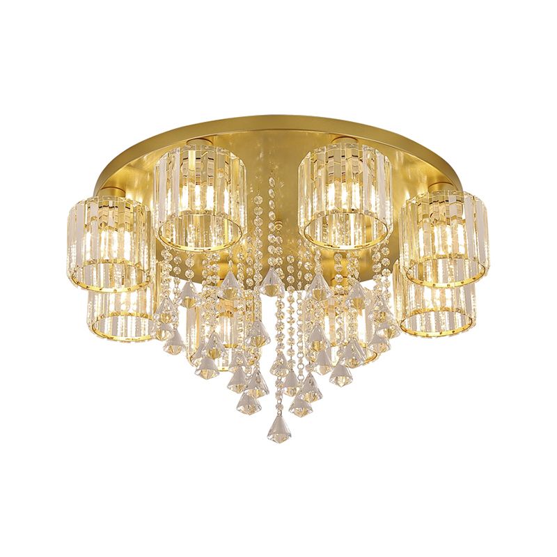 Living Room Flush Mount Lighting Modern Ceiling Light with Cylinder Crystal Shade