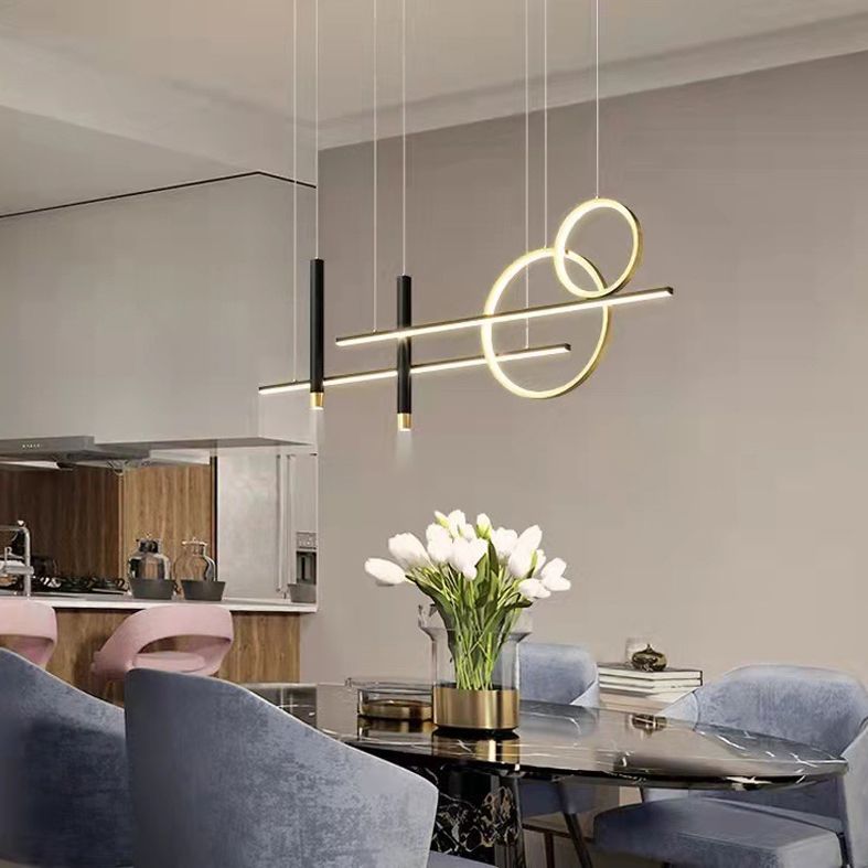 Luz de hierro forjado de isla LED lineal moderna Luz de hierro forjado con sombra de silicona