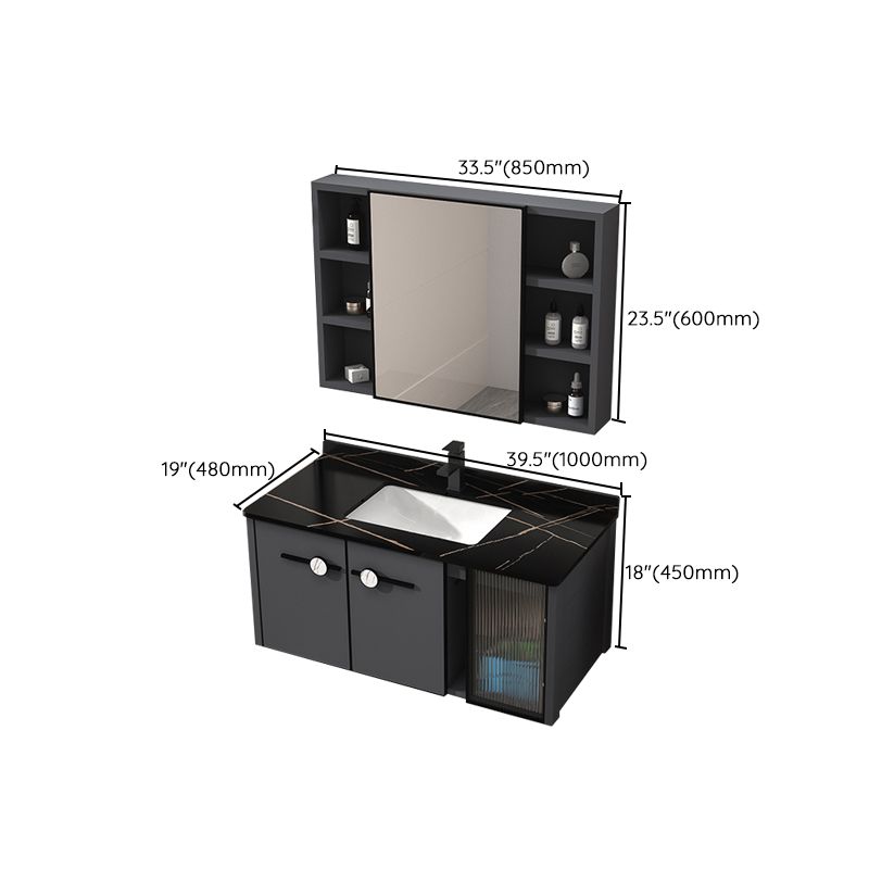 Rectangular Single Bathroom Vanity Modern Dark Gray Metal Base Vanity Set
