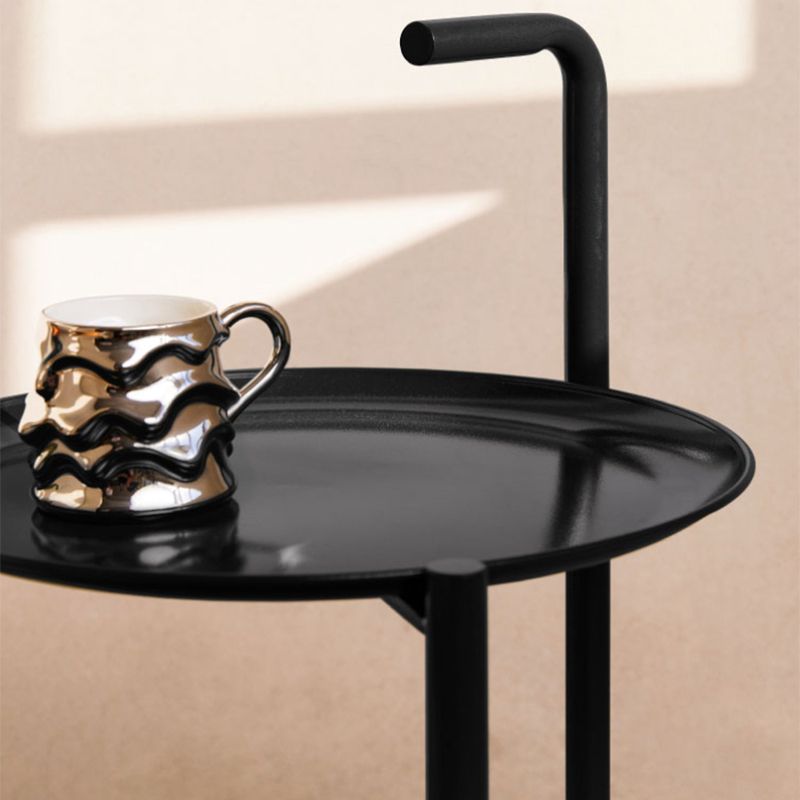 Mid-Century Metal Round Tray Top Side Table 25-inch End Table with Wheel and Shelf