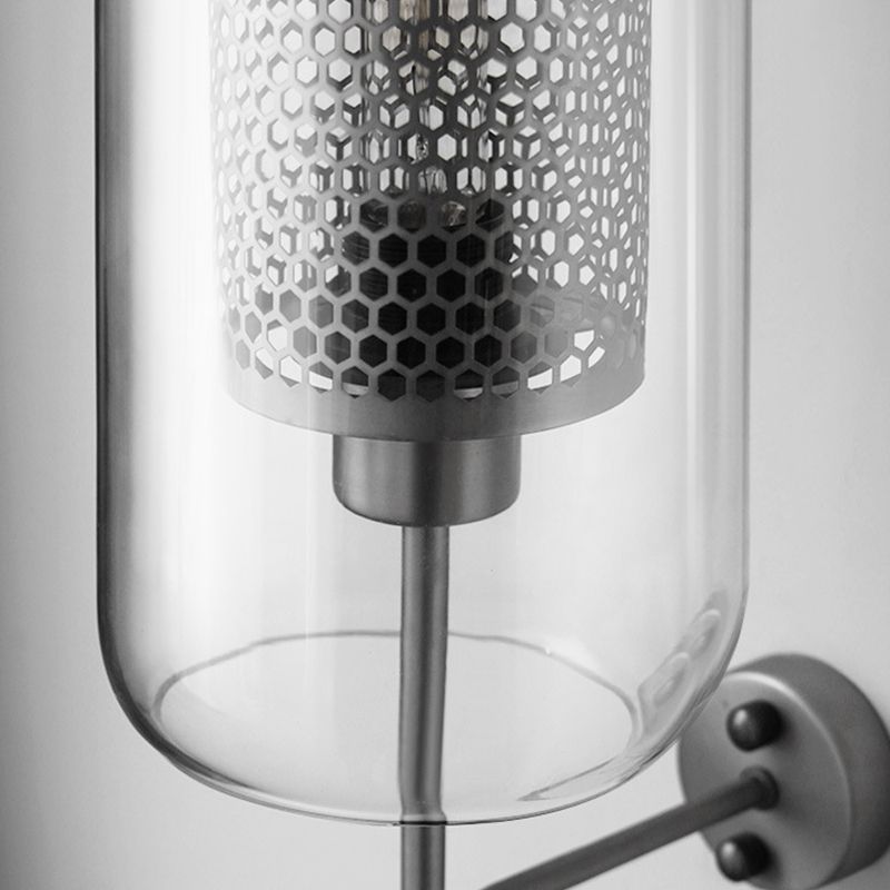 Iron Wall Armed Sconce Minimalist Clear Glass Shade Wall Lighting Fixture