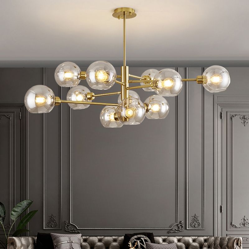 Full Copper Molecular Styling Chandelier Transparent Glass Orb Nordic Simplicity Lighting Fixture in Gold